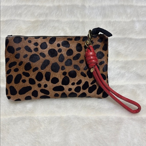 ✨Clare V Leopard Calf Hair Pouch Wristlet w/ Red Leather Strap OS✨ - Picture 6 of 12